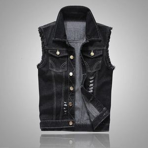 Hommes Denim gilet déchiré Jean grande taille 6XL Denim gilet veste manteaux gilet hommes sans manches veste homme TankMens veste 240125