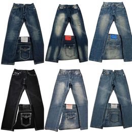 Marque de créateurs pour hommes True Jeans Pantalons longs Hommes Ligne grossière Super Religion Jeans Vêtements Homme Casual Crayon Bleu Noir Denim Pantalon M2922