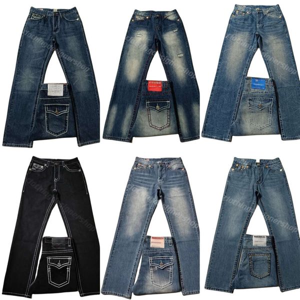 Marca de diseñador para hombres True Jeans Pantalones largos para hombre Línea gruesa Super Religion Jeans Ropa Hombre Casual Lápiz Azul Negro Pantalones de mezclilla M2922