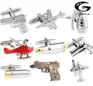 Livraison gratuite boutons de manchette design pour hommes couleur or Bullet Design nouveauté Gun Design boutons de manchette 007 War Army Series