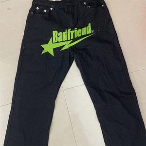 Heren designer jeans baggy jeans Amerikaanse hiphop mode tij losse jeans letterprint casual rechte zwarte broek tieners