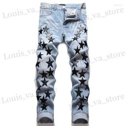 Jeans de diseño para hombres Bordado de bordado Hip Hop Joker Denim Men Men Broken Patch Elástico Pits Slim Pencilers T230814