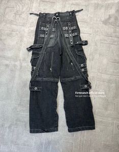 Jeans de créateurs pour hommes Firmranch Double Wear Raver Multiples poches à lacets pour hommes femmes surdimensionnées Wash Old Denim Pantalon de haute qualité 230225