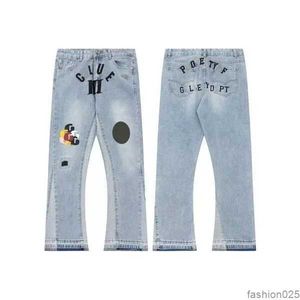 Designerjeans voor heren Hoge kwaliteit inkjet Graffiti micro-hoorn jeans Luxe denim Gallery Zweetafdeling broek verweerde gescheurde zwart blauw paarse jeans 5GFBV
