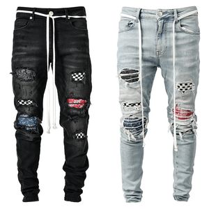 Mannen designer jeans hoge kwaliteit slim fit ripped potlood broek nieuwe mannen jean hiphop rits voeten mannen kleding2524