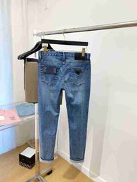 Herenontwerper jeans hoogwaardige driehoekige jeans voor heren zomer dunne stijl met vier zijden elastische slanke fit kleine rechte been casual broek trendy Europese goederen