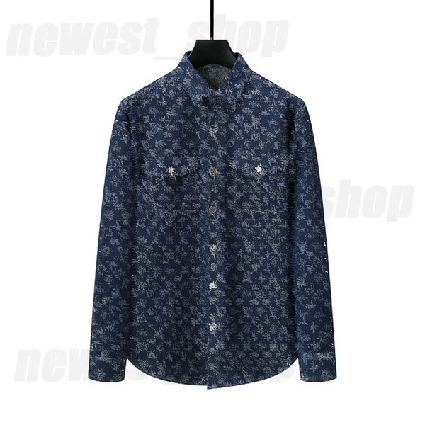 Robe de luxe pour hommes Chemises Chemise Vêtements de luxe à manches longues Denim montre lettre vieilles fleurs manteau bouton Paris Casual Col d'été 3XL