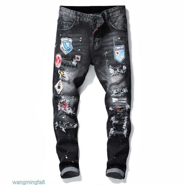 Diseñador de hombres Nueva moda Biker Jeans Slim Fit Pantalones de mezclilla de motocicleta rectos para hombre Tamaño 28-38 5wcr