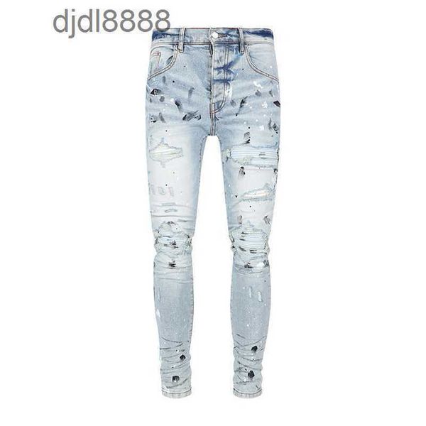 Pantalones de diseñador para hombre Amira New Broken Dotted Blue Fashion Trend Jeans para hombre