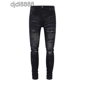 Heren designerbroek High Street AM MX1 Washed Black Basic distressed stretch denim jeans voor heren van hoge kwaliteit