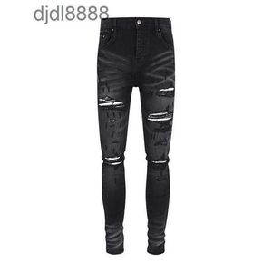 Pantalons de créateurs pour hommes OFFamira Trendy Brand Black Bull Washed and Worn Out Patchwork MX1 Elastic Slim Fit Jeans pour hommes High Street