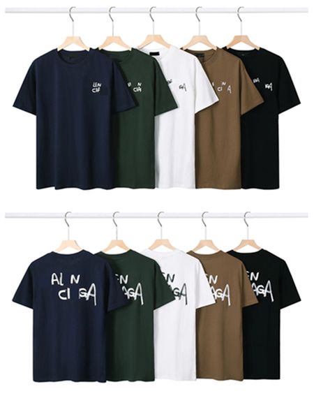 Diseñador de hombres París Algodón puro impreso Alfabeto anime color sólido cuello redondo camiseta para hombres ropa suelta top M-2XLqiao