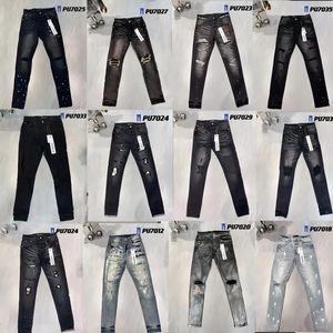 Diseñador de hombres Biker rasgado Pantalones pitillo rectos delgados Diseñador True Stack Jeans de moda Marca de tendencia Pantalón vintage Jeans de marca morados
