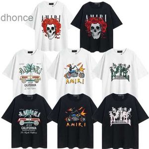 Designer pour hommes à manches courtes tendance de la mode Am High Street Letter Skull Imprimé lâche brouillard petit décolleté pour hommes rond T-shirt à manches coton pur