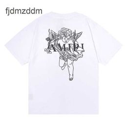 Herenontwerper Korte mouwen Am High Street Style Love God Cupid Steel Fork Foam Printing Quality Pure Cotton Sheeved T-shirt voor mannen en vrouwen