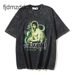 Designer pour hommes à manches courtes High Street Trendy Bruce Lee Imprimé en détresse en détresse Unisexe T-shirt à manches lâches