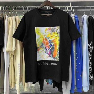 Herenontwerper Korte mouwen High Street Fashion Brand Purple Van Gogh Style Bright Abstract Painting Print Casual Mens en Dames