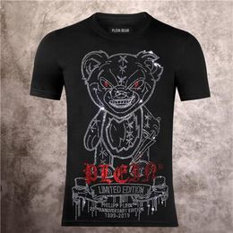 Camiseta de diseñador para hombre Devil Bear Rhinestone Skull Classic Alta calidad Suave Cómodo Hip Hop Street PP Casual Top251P