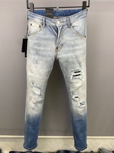 Heren vernietigde jeans blauw gewassen denim /broek /bodems slanke pasvorm coole man causal vernietig jeans