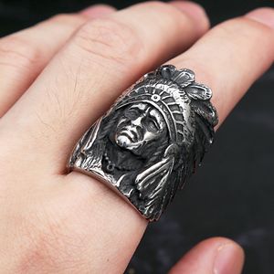 Mannen Gedetailleerde Indian Chief Ring 316L Rvs Biker Ring Mannelijke Enorme Punk Hip Hop Ringen Mode-sieraden Cadeau voor vriend