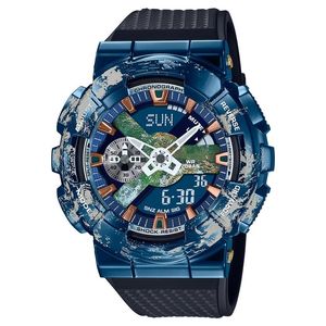 Montre à Quartz de sport numérique pour hommes montre glacée étanche heure mondiale LED lampe de levage automatique en alliage grand cadran chêne série 324Y