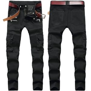 Jeans desgastados de hombres Fashion Fashion Mens delgada Jeans Skinny Motorcycle Moto Biker Pantalones de mezclilla Hip Hop Men Jeans High Qua