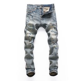 Gescheurde Mode Amirr Heren Jeans Kleding Ontwerper Broek Lichtblauw Heren Slanke Denim Rechte Biker Gat Hip Hop Jeans Men3