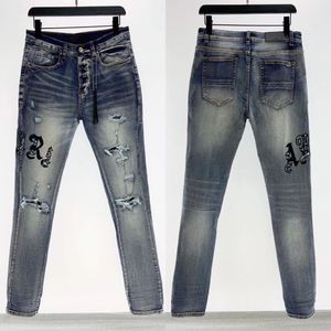 Jeans ajustados desgastados desgastados para hombre Jeans para hombre Slim Motorcycle Moto Biker Causal Mens Denim hot Pants Hip Hop Men Jeans bordado de letras