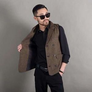 Heren double-breasted retro visgraat pak kraag vest tweed herenjas slim-fit casual formele kleding