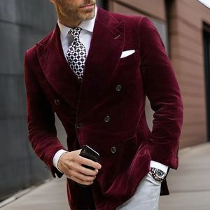 Blazer en velours à Double boutonnage pour hommes, veste de Style italien, manteau de costume élégant pour mariage, bal de promo, 2024 240110