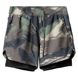 Pantalones cortos deportivos de doble capa para hombre, pantalones cortos tejidos de entrenamiento de cinco puntos, pantalones de baloncesto de camuflaje de tendencia, venta al por mayor