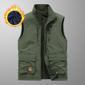 Gilet double face pour hommes, avec peluche et épaissi, gilet multi-sacs décontracté pour photographie, veste d'épaule d'extérieur, automne et hiver