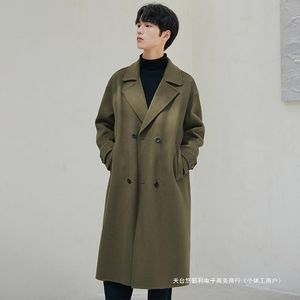 Heren dubbelzijdige wollen wollen jas herfst en winter nieuwe Koreaanse versie trend halflange heren windjack van wolmateriaal