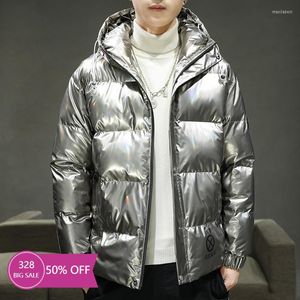 Hommes vers le bas 2022 mode coréenne vêtements hiver veste canard blanc 90% manteau à capuche imperméable et coupe-vent Streetwear noir brillant