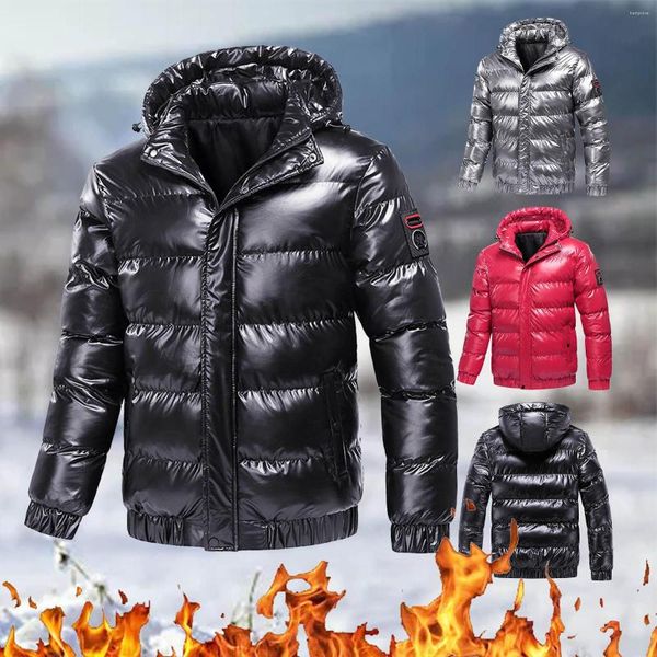 Hommes vers le bas 2022 Parkas automne et hiver couleur unie brillant à manches longues à capuche veste décontracté fermeture éclair coton vêtements