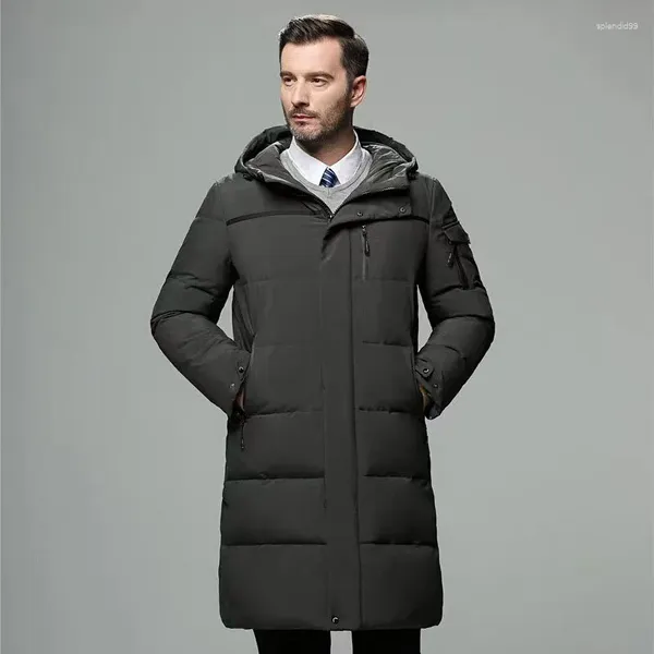 Veste d'hiver longue en duvet pour hommes, manteau d'affaires décontracté à capuche, Parker coupe-vent en coton, canard blanc, chaud et étendu, 2023