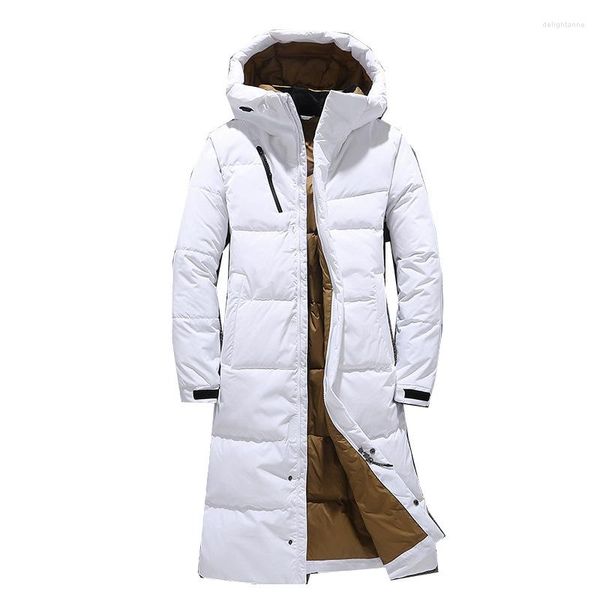 Hombres abajo 2023 hombres invierno al aire libre x-long gabardina chaqueta engrosamiento con capucha negro blanco parka abrigos tamaño grande