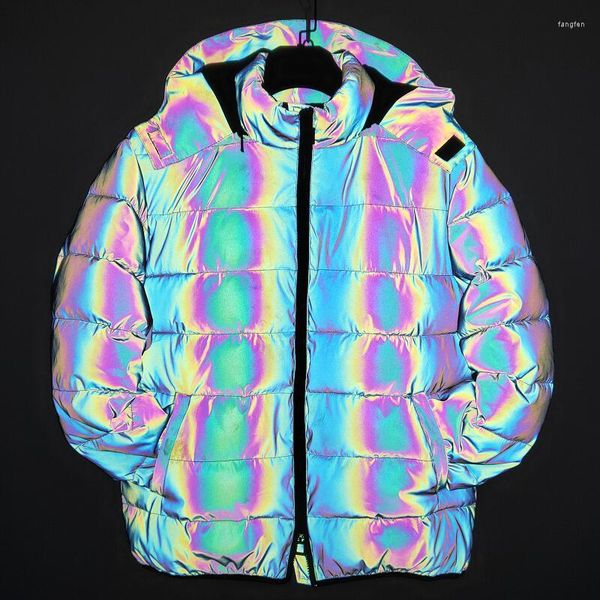 Hommes vers le bas 2023 veste d'hiver hommes Parka manteau mode Hip Hop coloré réfléchissant vestes Streetwear hommes manteaux vêtements d'extérieur