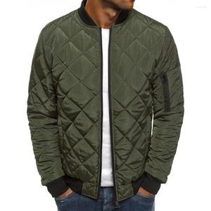 Chaqueta de plumón para hombre, color verde militar, color sólido, acolchada, cuello alto, abrigo cálido de invierno