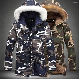 Heren down herfst en winterproducten grote bont kraag lange katoenen jas jas cool camouflage capuchonededed