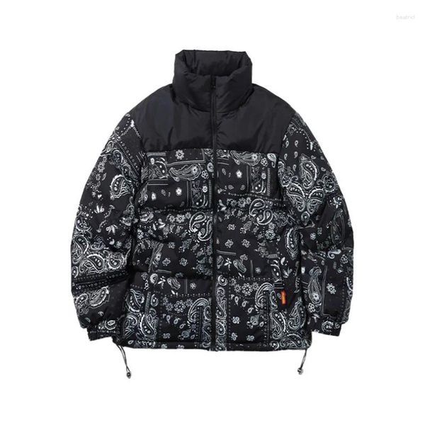 Veste d'hiver en duvet imprimé Bandana pour homme et femme, manteau épais et chaud rembourré en coton, mode streetwear Harajuku, vêtements d'extérieur pour couple, 2023