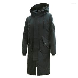 Chaqueta cálida gruesa antifrío de marca de plumón para hombre, Parka con capucha delgada a la moda de invierno 2023, abrigo largo informal, negro, azul, caqui