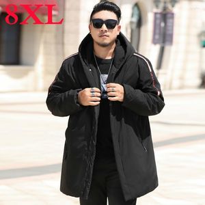 Veste longue rembourrée en coton pour hommes, grande marque 6XL 8XL 7XL, coupe-vent, Parka à capuche, noir, solide, épais, manteau matelassé, grande taille