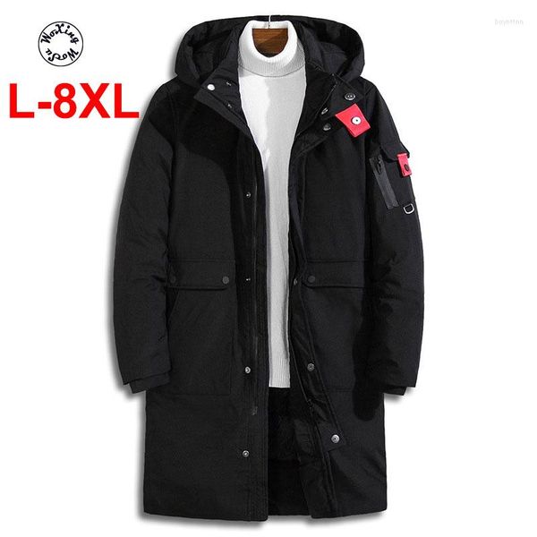 Manteau en duvet de coton pour hommes longue casquette amovible lâche loisirs veste rembourrée en coton à capuche manteau chaud grands chantiers L à 7XL 8XL