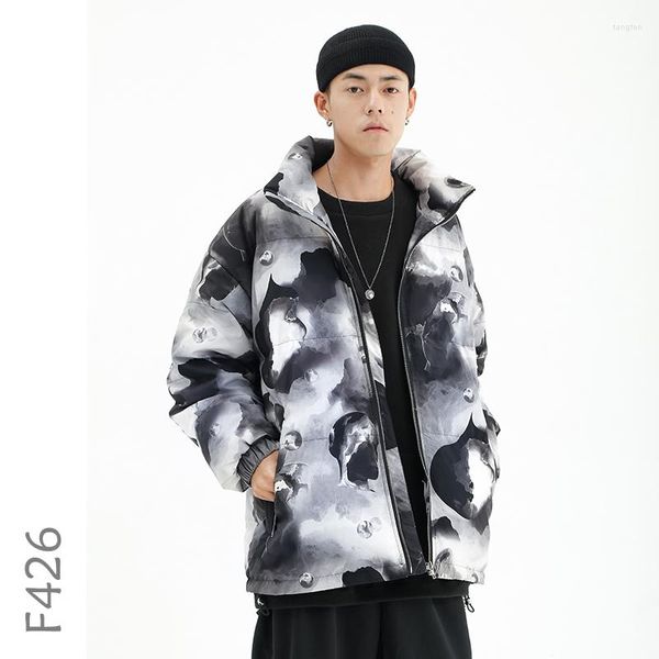 Hommes duvet F426 soirée lueur Tiedye veste d'hiver hommes coton-rembourré épais mâle impression numérique Streetwear Parkas