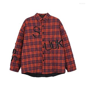 Abrigo acolchado de algodón con letras a cuadros para hombre y mujer, chaqueta de invierno gruesa informal Harajuku de gran tamaño, cortavientos, Parkas sueltas