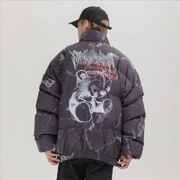 Heren Down Hip Hop Jacket Parka Hurt Bear Print Men Winter Oversize Wind Breakher Streetwear Harajuku Gevotte jas Warm Outderwear -40