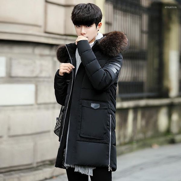 Doudoune homme coton rembourré chaud capuche laine col montant Version coréenne moyen Long manteau décontracté mode