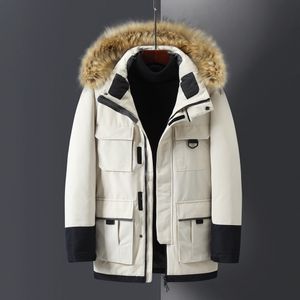 Hommes de haute qualité hiver hiver manteau chaud manteau coupe-vent chapeau étanche chapeau détachable manchette filetée avec une vraie fourrure de loup Taille S-2XL