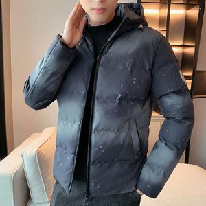 Doudoune à capuche pour homme, veste chaude et Slim, à la mode, décontractée, impression de Texture, poches zippées, hiver 2023